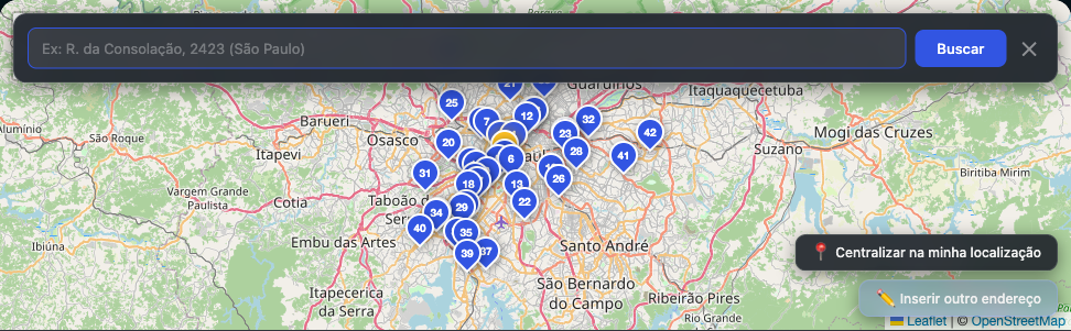Busca de endereço no mapa