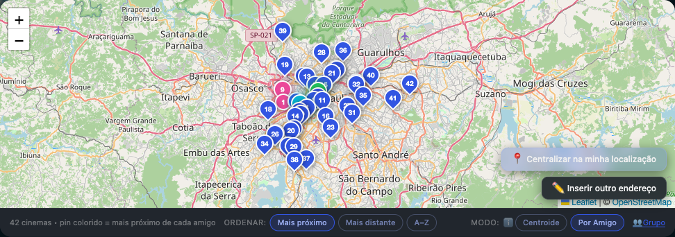Modo grupo com mapa por amigo